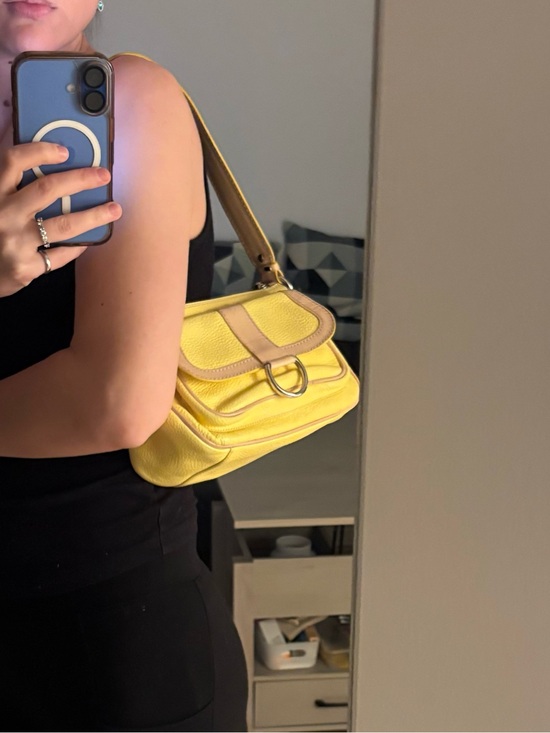 Dooney & Bourke Handbags - Dooney & Bourke Yellow Shoulder Bag with Tan Trim